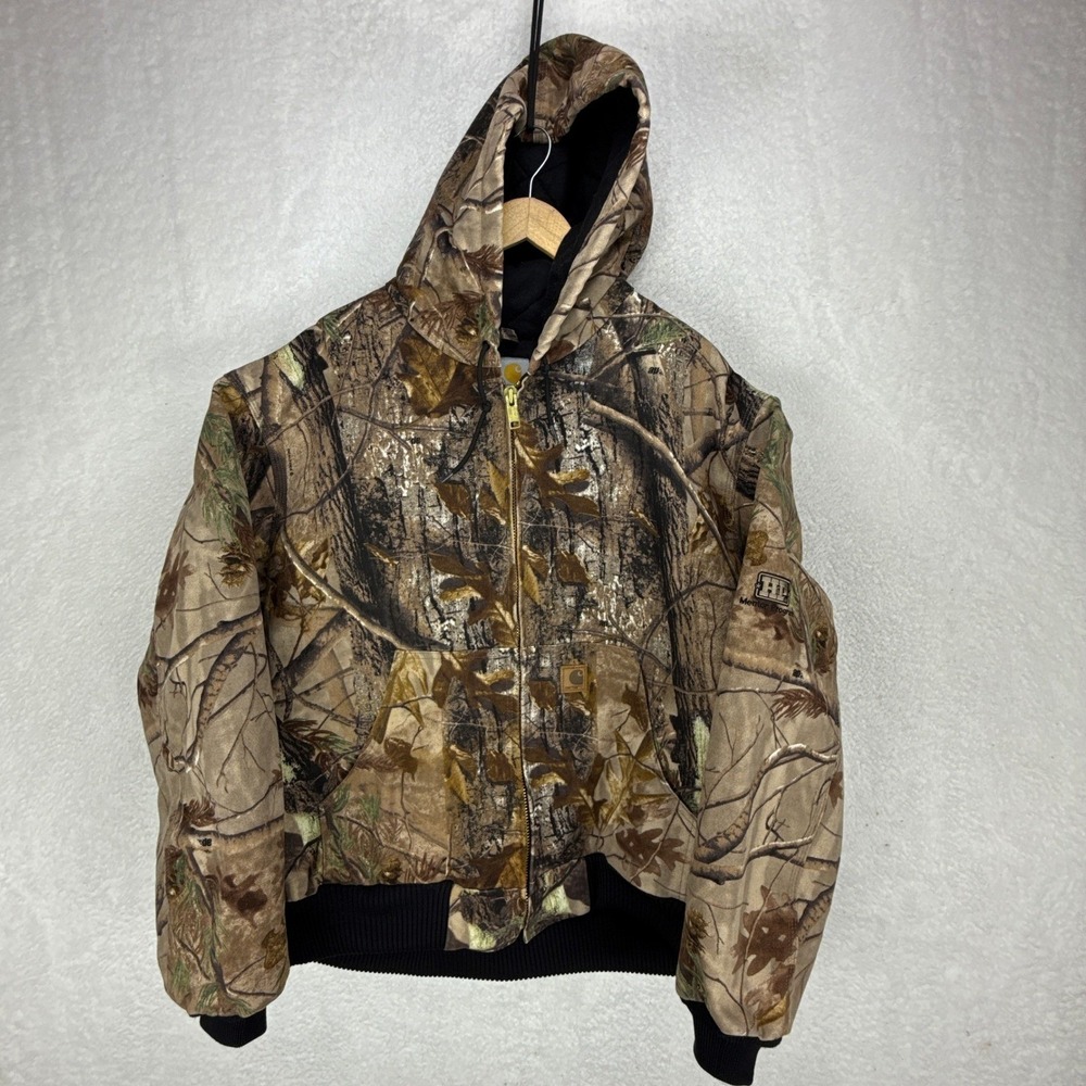 Carhartt Active Hunting Jacket Quilt Lined Mens XL J221 CAP Camo Logo EUC